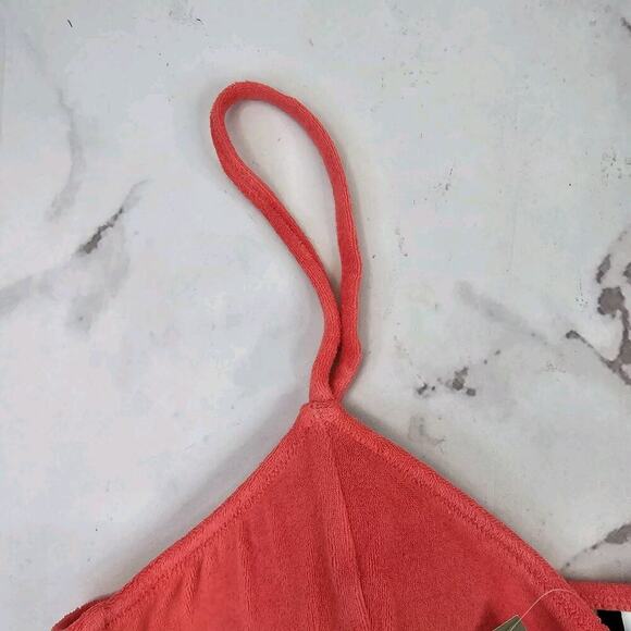 J Crew Swim Top 2X Coral Terry Wrap Triangle Bikini Padded Double String BK551 - Picture 2 of 8